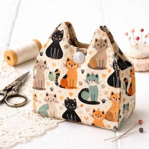 Cat Pouch Pattern PDF | Sewing Tutorial | Fabric Organizer | Beginner Sewing | Small Storage Basket