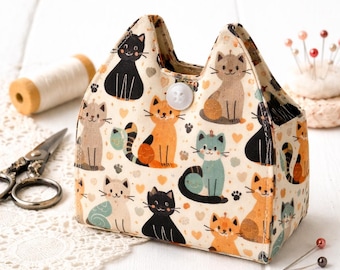 Cat Pouch Pattern PDF | Sewing Tutorial | Fabric Organizer | Beginner Sewing | Small Storage Basket
