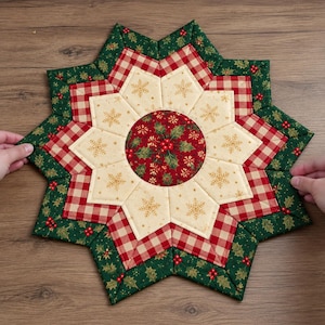 Christmas Candle Mat Sewing Pattern PDF, Patchwork Flower Table Decor