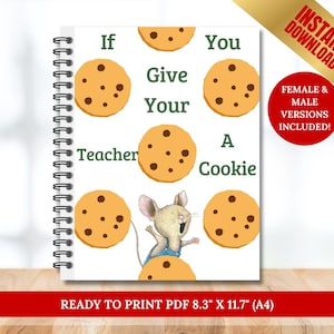 If You Give Your Teacher a Cookie Book Template, Teacher Appreciation Gift, End of Year Gift, Custom Teacher Gift Editable Mouse Cookie Book