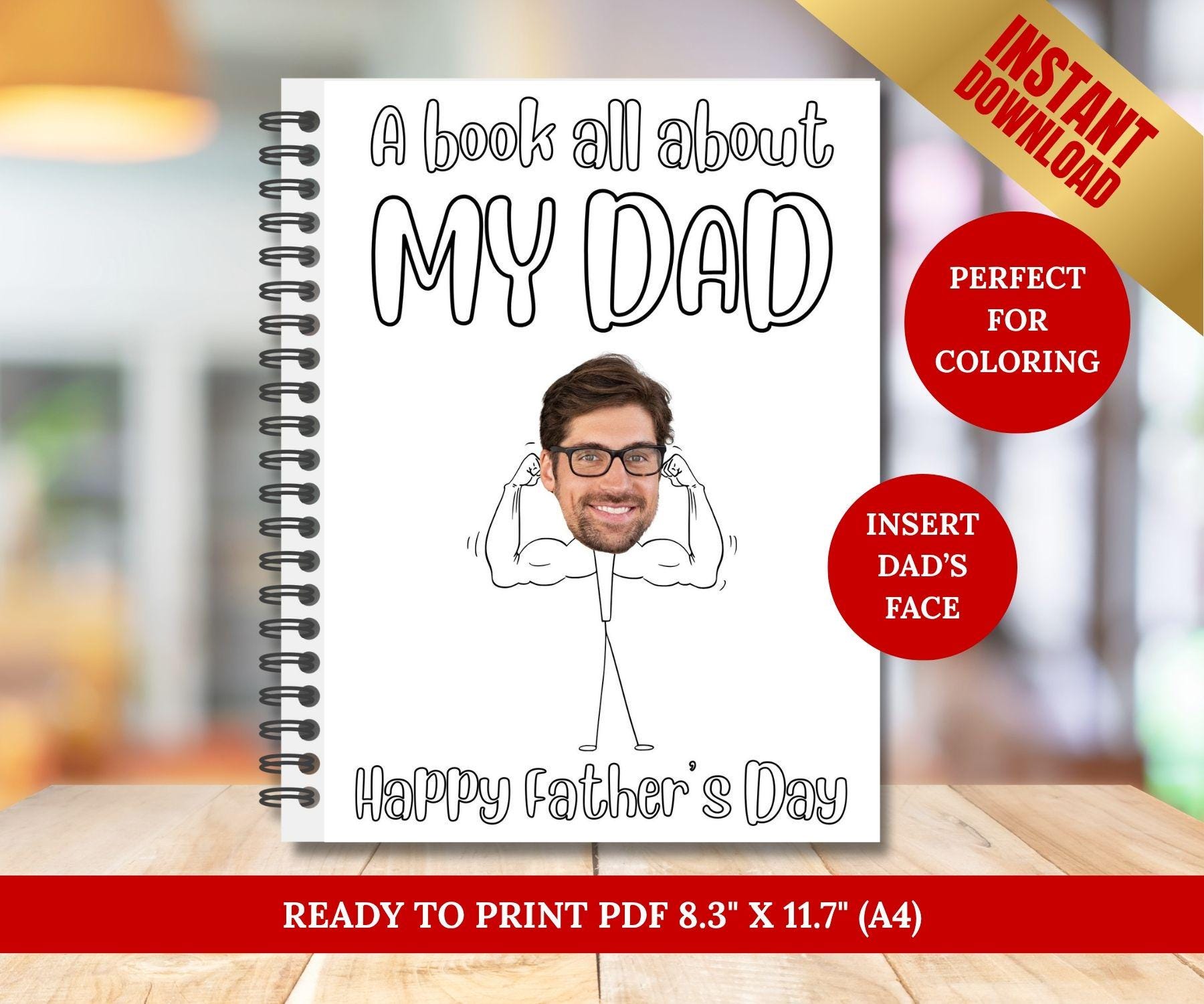 All About Dad Printable Book for Father&#39;s Day, Birthday Gift for Gym Dad, Dad Coupon Book, Father&#39;s Day Activity, DIY Kid Coloring Card