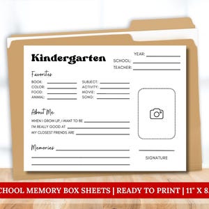 School Memory Box Questionnaire, School Years Pages, Baby Keepsake, Printable Kids Interview Questions, Children School File Box Cover Pages