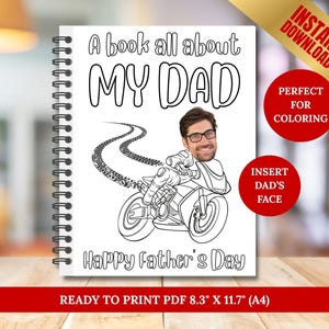 Livre imprimable DIY pour la fête des pères, cadeau d'anniversaire pour papa pilote de course, questionnaire pour papa, activité pour la fête des pères, coloriage pour enfant tout sur papa