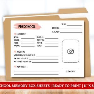 Printable School Memory Box Questionnaire, School Years Pages, Baby Keepsake, Kids Interview Questions, Children School File Box Cover Pages