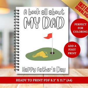 Libro con le impronte dei piedi del golfista "Best Dad" di Par per la festa del papà, regalo di compleanno per papà golfista, attività per la festa del papà, biglietto da colorare fai da te stampabile per bambini