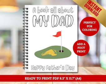 Best Dad By Par Golf Footprint Book for Father's Day, Birthday Gift for Golfing Dad, Father's Day Activity, Printable Kid Coloring DIY Card