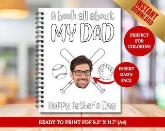All About Dad Printable Book for Father's Day, Birthday Gift for Baseball Dad, Dad's Questionnaire, Father's Day Activity, Kid Coloring Card