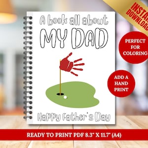 Libro con le impronte delle mani "Best Dad" di Par Golf per la festa del papà, regalo di compleanno per papà golfisti, attività per la festa del papà, biglietto da colorare fai da te stampabile per bambini