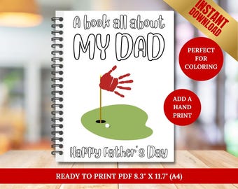 Best Dad By Par Golf Handprint Book for Father's Day, Birthday Gift for Golfing Dad, Father's Day Activity, Printable Kid Coloring DIY Card