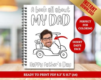 DIY Printable Book for Father's Day, Birthday Gift for Golf Dad, Dad's Questionnaire, Father's Day Activity, All About Dad Kid Coloring Card