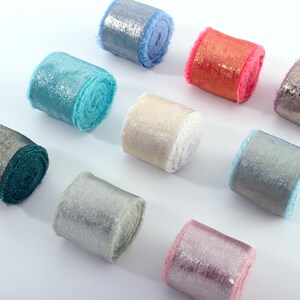 Nastro in chiffon con lamina d'oro - 4 cm x 5 iarde, nastro da matrimonio strappato a mano, nastro da regalo, perfetto per decorazioni di bouquet
