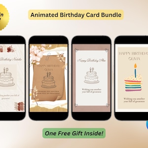 Animated Birthday E-Card Bundle: Editable Canva Template (Digital Download + Free SVGs