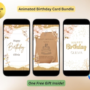 Animated Birthday E-Card Bundle: Editable Canva Template (Digital Download + Free SVG pack)