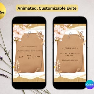 Floral Animated Birthday Evite: Editable Canva Template (Digital Download)