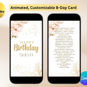 Editable Happy Birthday Digital Card, Animated Birthday E-Card, Editable Canva Template - Digital Download