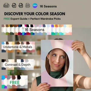 DIY Color Analysis Kit | Find Your Season | 16 Seasons | Face Frames and Drapes | Outfit and wardrobe Guide | PDF, PNG & Canva Templates