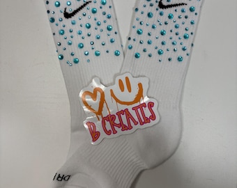 Teal Rhinestone Socks | Bling Sparkle Socks | Personalized Team Spirit Cheer Dance Accessories