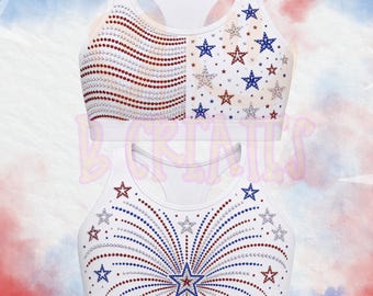 YOUTH Patriotic Rhinestone Sports Bra | USA Cheer Bra | Red White Blue Bling Top | 4th of July Cheer Practice Wear
