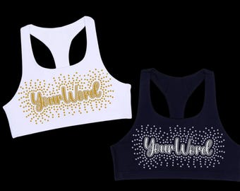 ADULT Custom Rhinestone Cheer Bra: Glitter Vinyl, Dance & Gymnastics