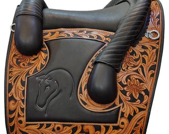 Selle Espagnole Sans Arbres Noire - Cuir DD - Tailles 14 à 18 Pouces - Longs Quartiers
