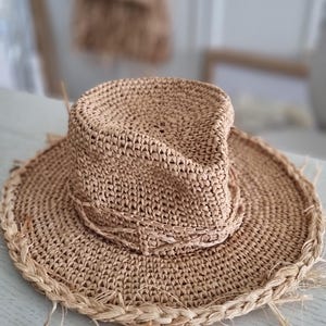Chapéu de sol, Fedora, ráfia, chapéu de palha, chapéu de férias, verão de 2026, chapéu de ráfia, feito à mão