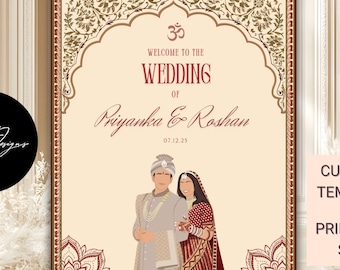 Hindu Wedding Welcome Sign, Digital Template, Editable Design, Instant Download & Printable File