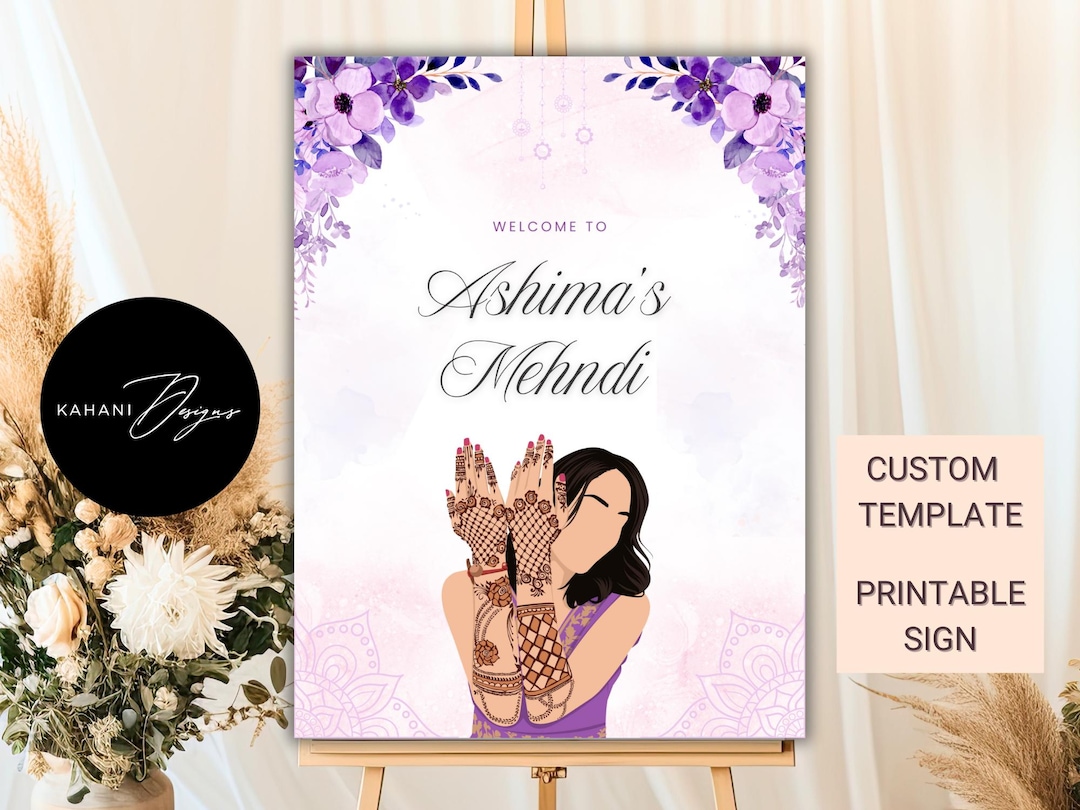 Mehndi Sign, Digital Template, Editable Design, Instant