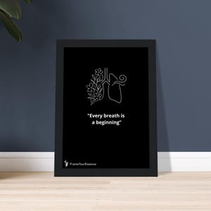 Ogni respiro è un inizio - Arte murale minimalista - Poster motivazionale con cornice - Stampa con citazione in bianco e nero - Decorazione per la casa consapevole