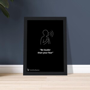 Sii più forte della tua paura – Arte murale minimalista – Poster motivazionale con cornice – Stampa con citazione in bianco e nero – Decorazione per la casa consapevole