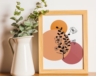 Stampa artistica floreale A5 / Bouquet disegnato a mano, colori caldi (PDF)