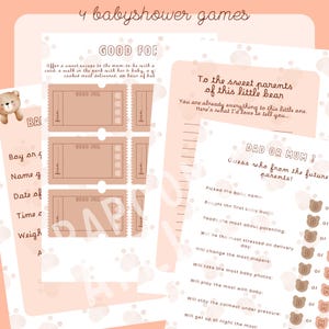 Kit stampabile per baby shower – Tema orso – 4 giochi e carte – previsioni, chi è più probabile, bigliettini d'amore