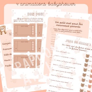 Pack Babyshower Ourson à imprimer – 4 jeux & cartes – pronostics, papa ou maman, bon pour, message aux parents – thème ourson – PDF français