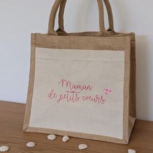 Customizable Mom Beach Bag – Personalized Burlap and Cotton Tote Bag – Mom Gift