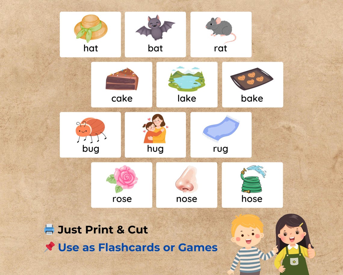 Rhyming Words Matching Game for Kids | Word - Picture Cards | Phonics ...