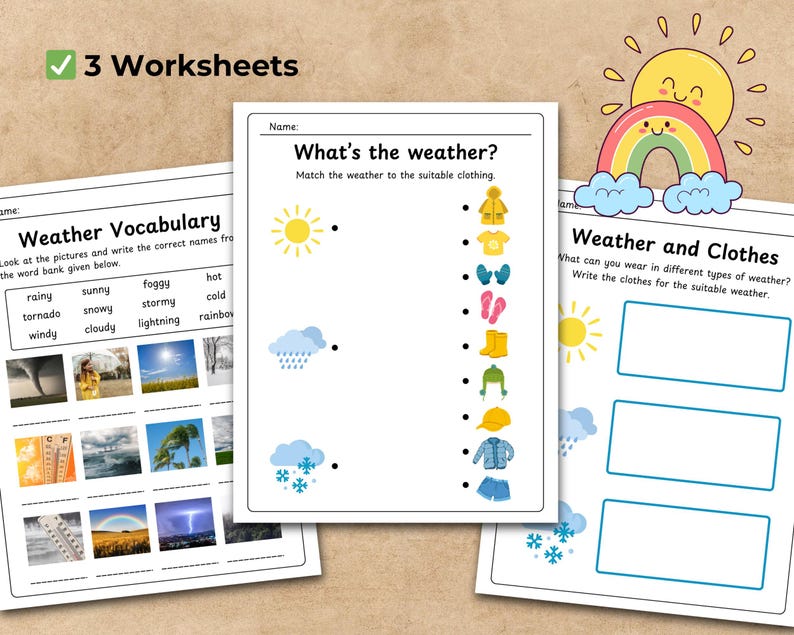 Weather Worksheets for Kids – Flashcards, Vocabulary, Clothes, Weekly ...