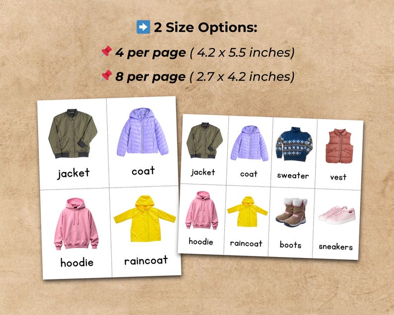 Clothes Flashcards for Kids | 56 Cards | 2 Sizes | ESL Vocabulary ...
