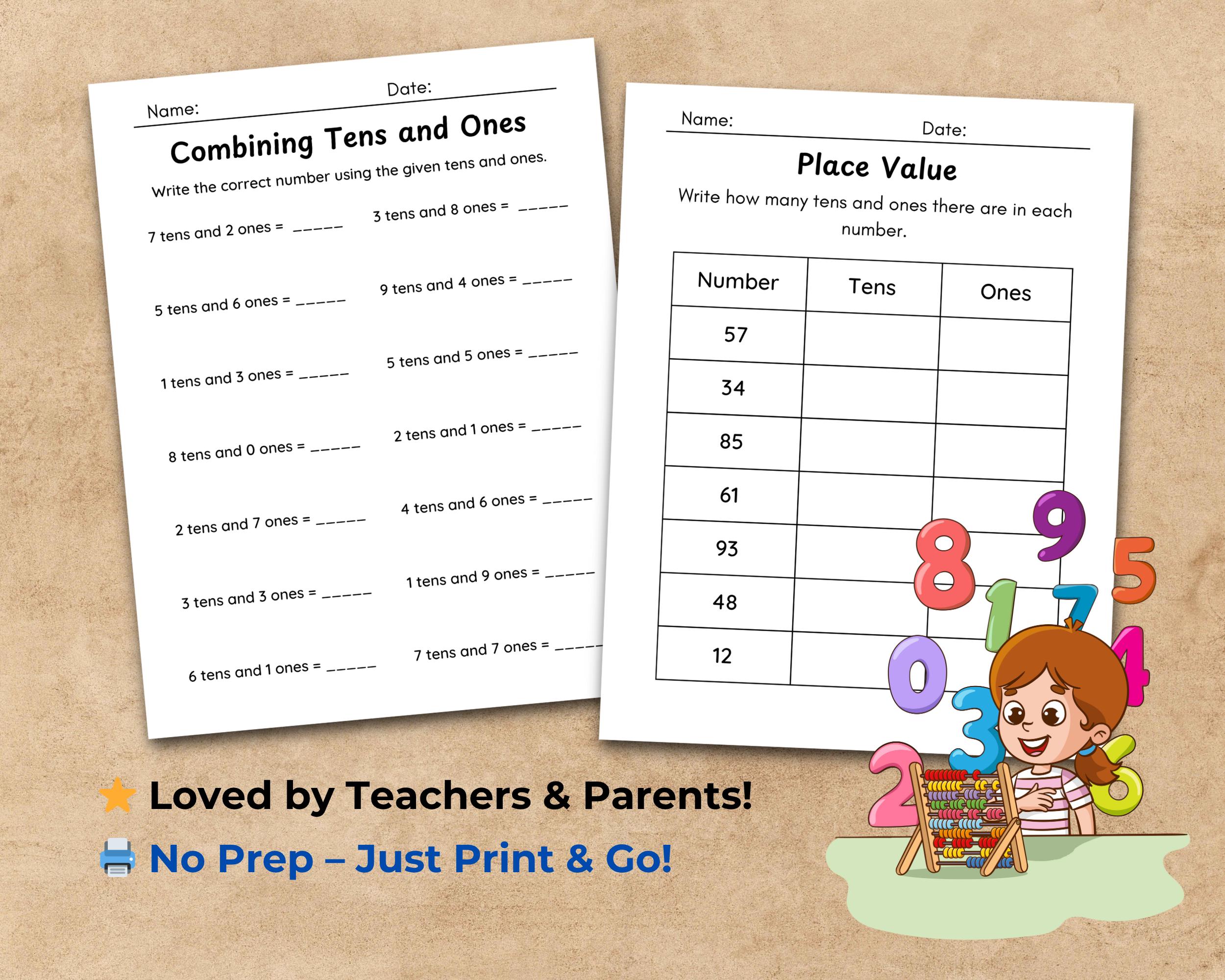 Place Value Worksheets: Tens and Ones Math Activities – Printable ...