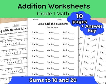Hojas de trabajo de suma: Páginas imprimibles de práctica de matemáticas para 1.er grado (Descargar PDF)