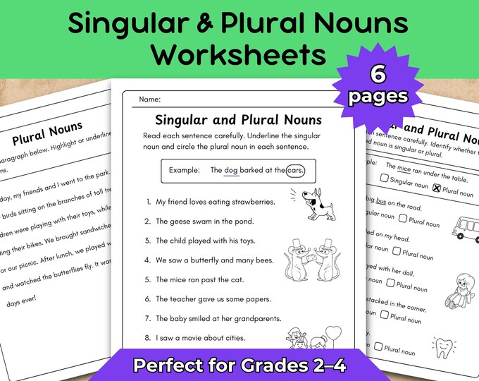 Singular and Plural Nouns Worksheets – Grammar Practice for Kids – 6 ...