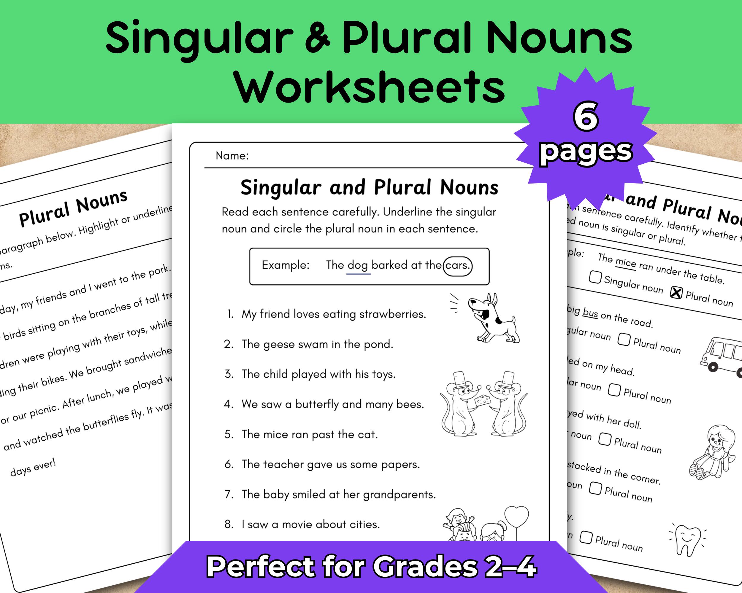 Singular and Plural Nouns Worksheets – Grammar Practice for Kids – 6 ...