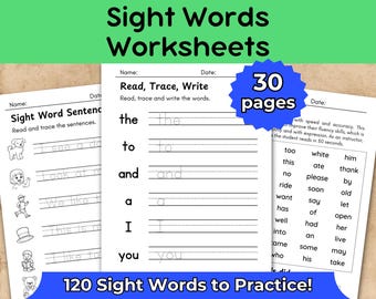 Sight Words Worksheets – Read Trace Write Activities, Sentences & Fluency Game | Kindergarten, 1st Grade, ESL | 30 Pages | Printable PDF