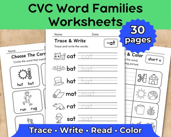 CVC Word Families Phonics Worksheets: Kindergarten & Grade 1 Literacy Activities (PDF Download)
