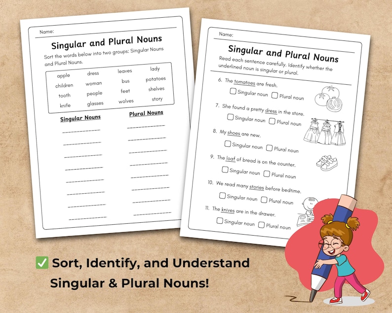 Singular and Plural Nouns Worksheets – Grammar Practice for Kids – 6 ...