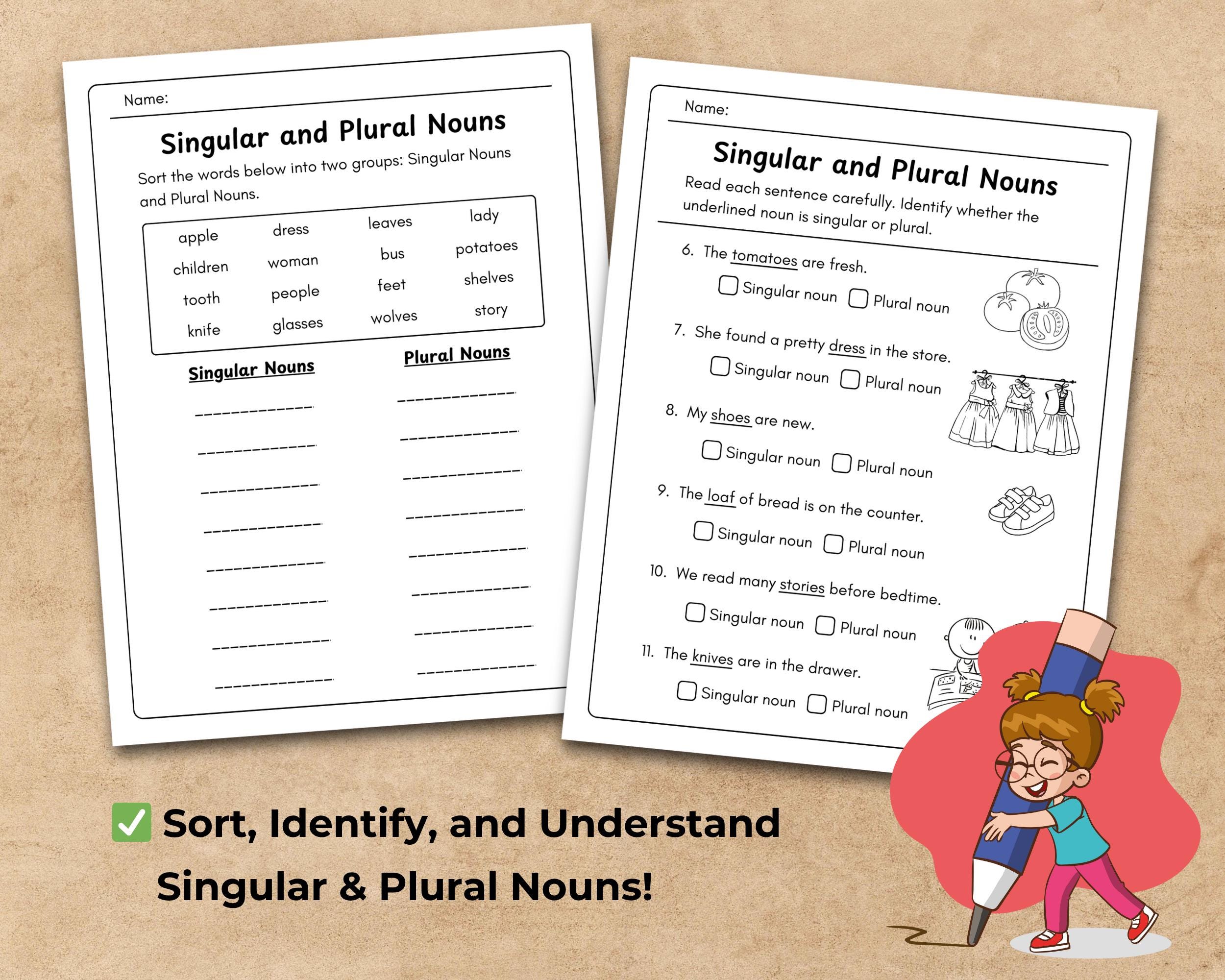 Singular and Plural Nouns Worksheets – Grammar Practice for Kids – 6 ...