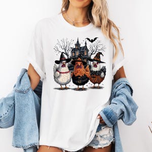 Comfort Colors® Chicken Halloween Shirt,Halloween Chick or Treat Shirt, Witch Chicken Shirt, Chicken Shirt, Funny Chicken Tee, Halloween Tee
