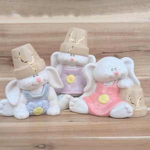 Crackpot Bunny Figurines with Kintsugi Gold – Alder, Petal & Blossom