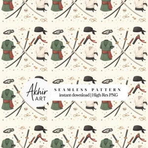 One Piece Inspired Roronoa Zoro's iconic crossed katanas Seamless Pattern | 300 DPI PNG Instant Download Digital Paper for Fabric Vinyl