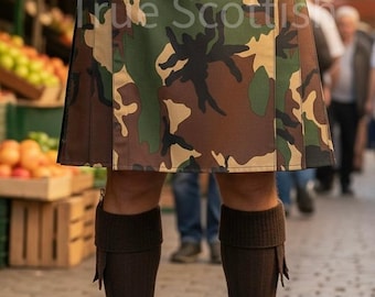 Falda escocesa de camuflaje con correas de cuero para hombre
