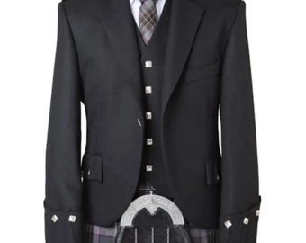 Schottische Herren Black Argyle Kilt Jacket mit Weste