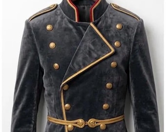 Michael Jackson-inspirerad militärjacka | Herr sammetssteampunkfrack | Scendräkt